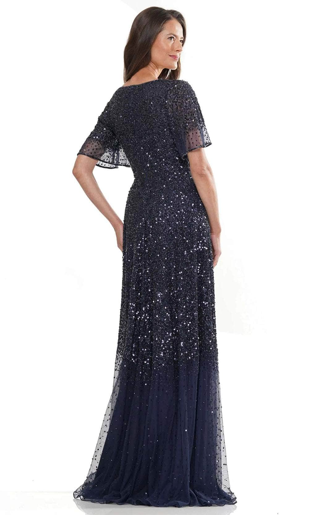 Flutter Sleeve Sequin Evening Dress