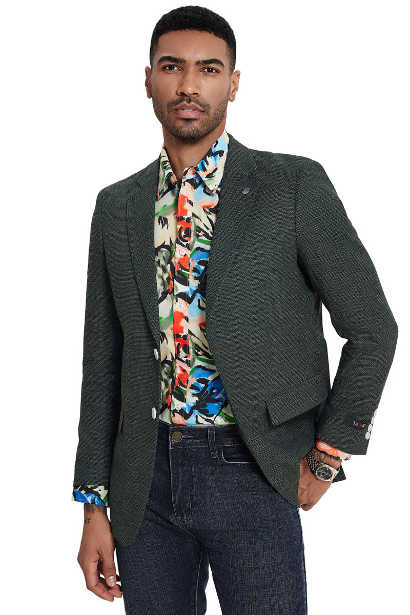 Men’s Two Button Slim Fit Sport Coat in Olive Green Nailhead