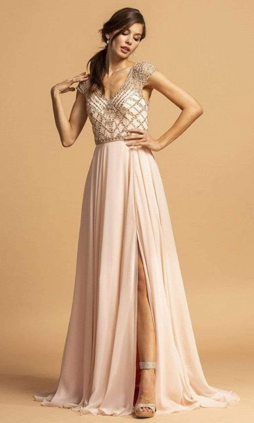 L2236 V-Neck A-Line Evening Dress