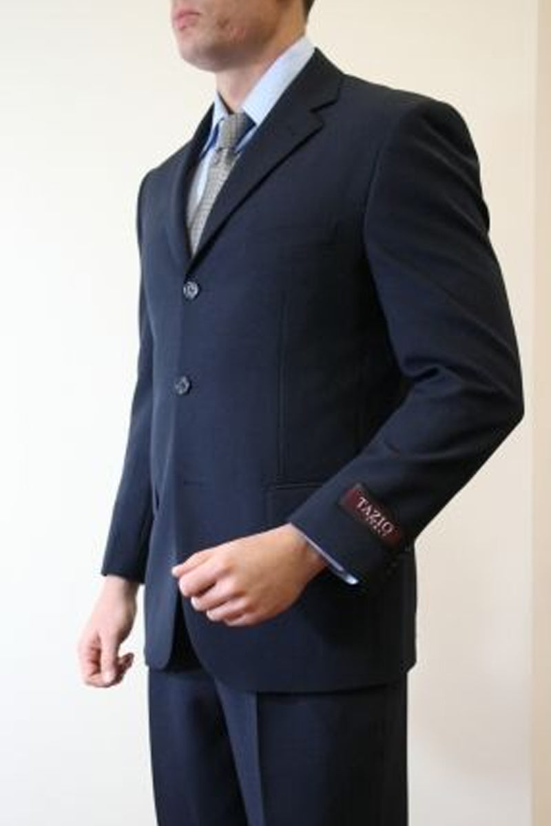 Men’s Basic Three Button Poplin Suit in Dark Navy Blue