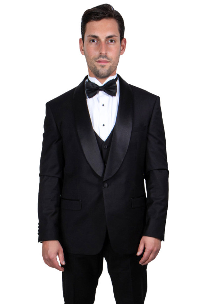 Men’s Stacy Adams Vested One Button Shawl Lapel Tuxedo in Black