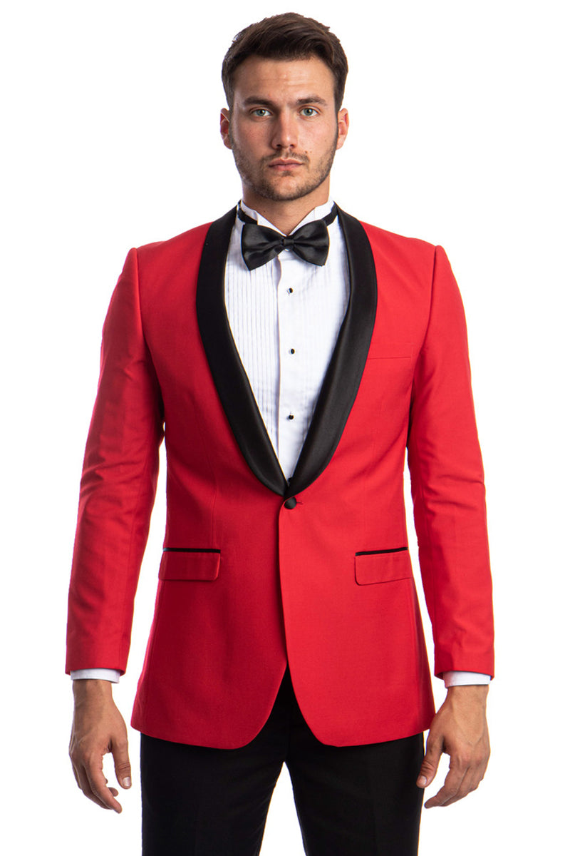 Men’s One Button Shawl Lapel Dinner Jacket in Red & Black