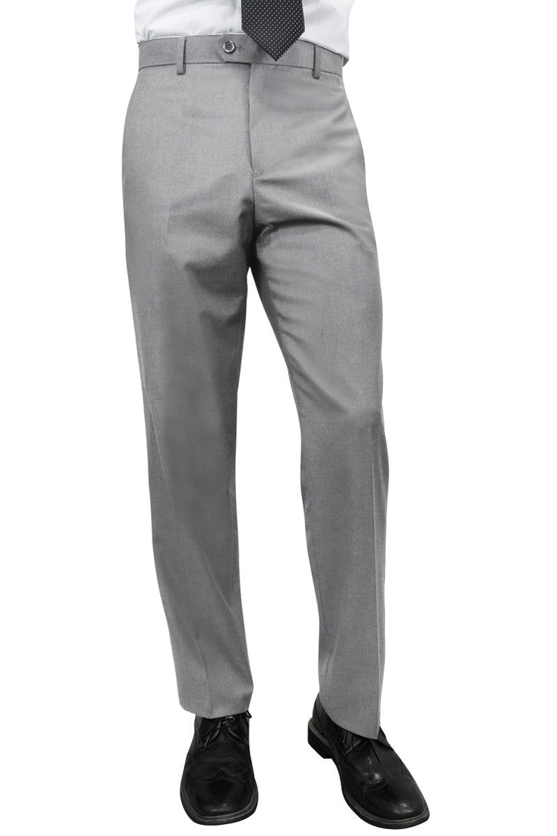 Men’s 100% Wool Slim Fit Flat Front Dress Pant in Grey