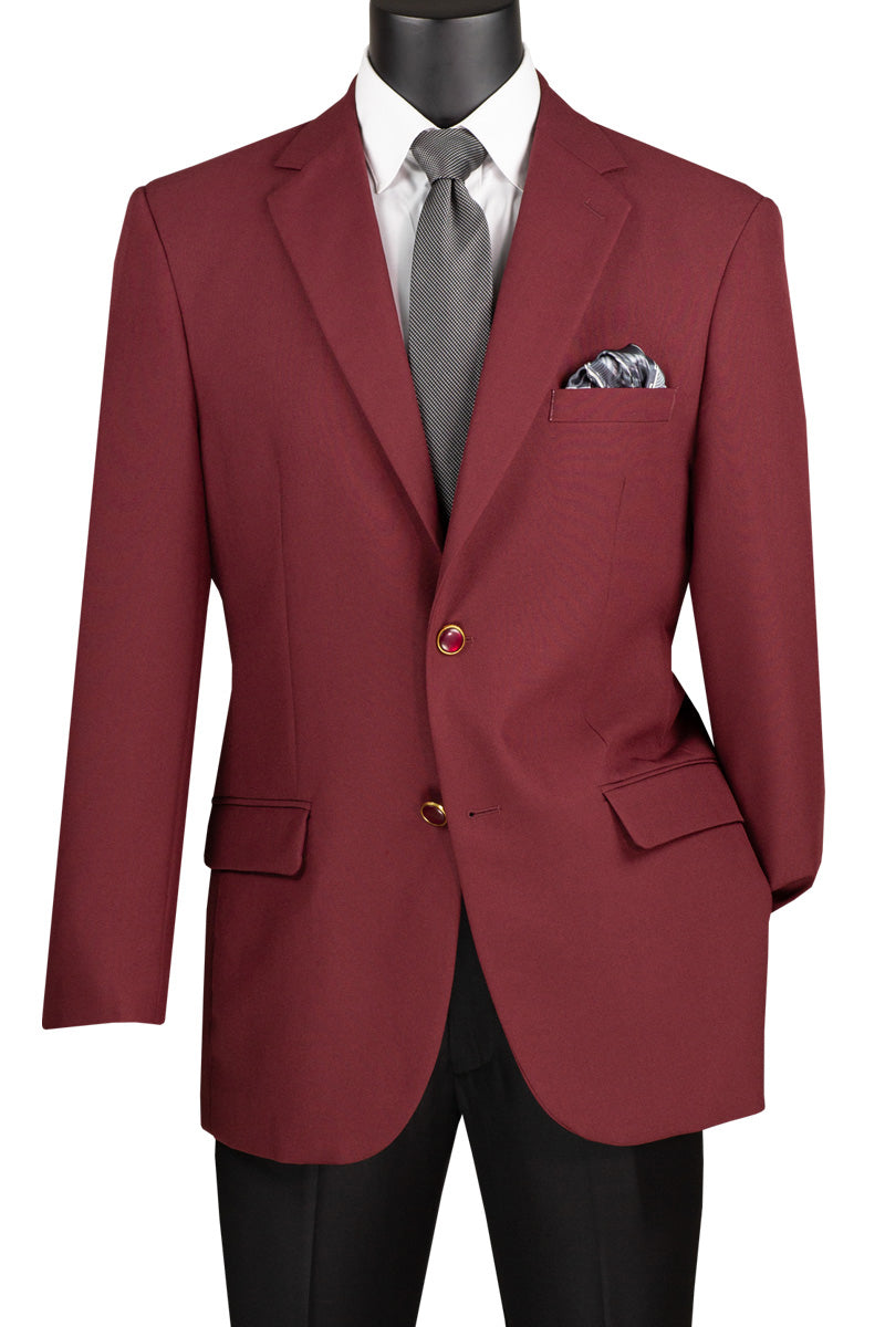 Mens Classic Fit Poplin Club Sport Coat Blazer in Burgundy