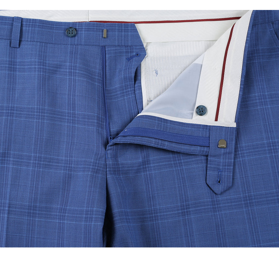Mens Two Button Slim Fit Two Piece Suit in Light Blue Windowpane Plaid