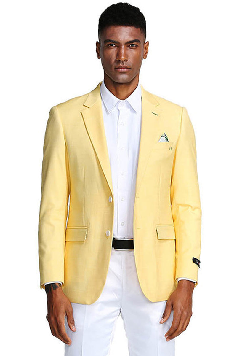 Men’s Two Button Slim Fit Linen Style Summer Blazer in Lemon Yellow