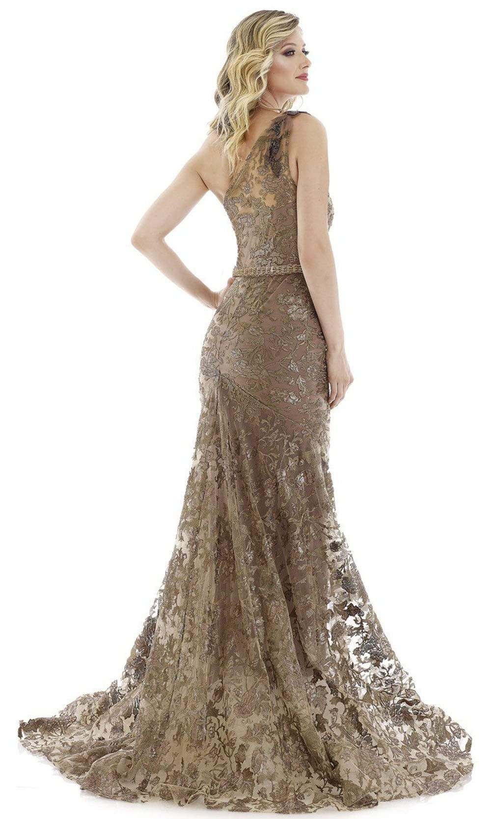 20122 One-Shoulder Sequin Embroidered Mermaid Gown