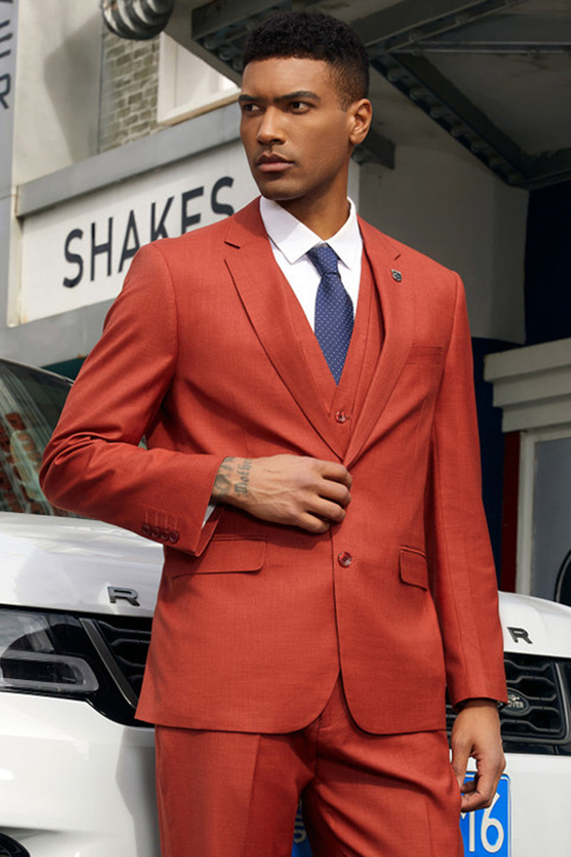 Men’s Stacy Adam’s Two Button Fancy Vested Suit in Rust