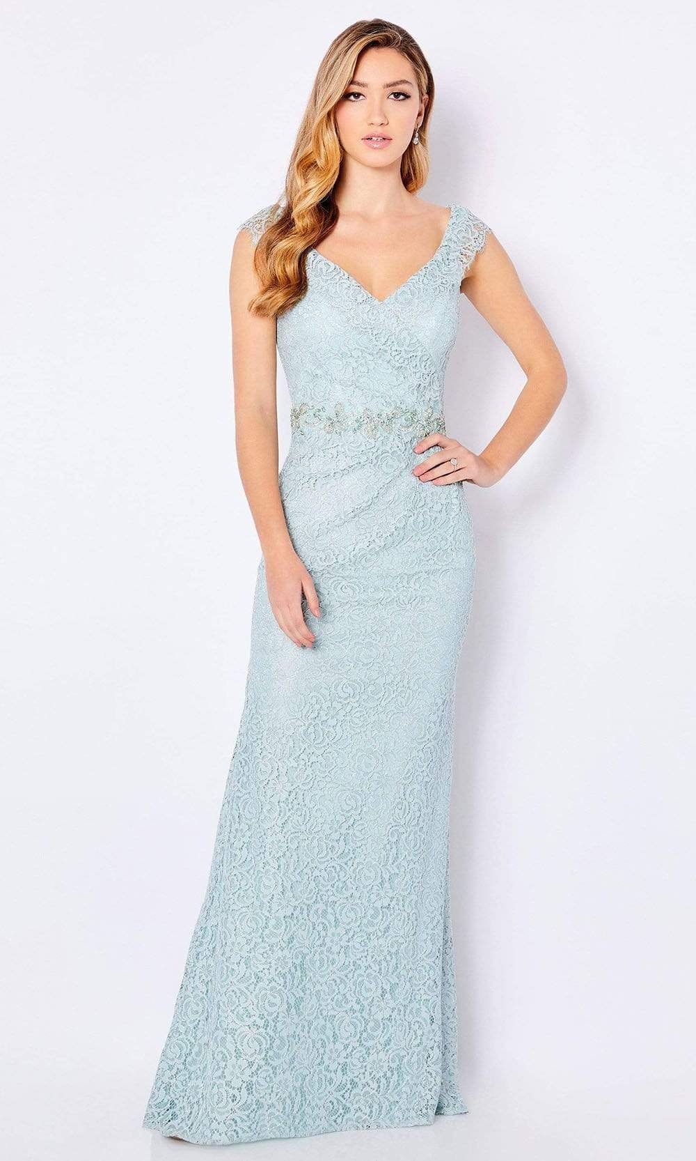221682 V Neck Lace Full Length Gown