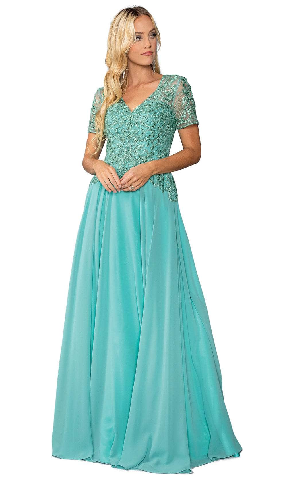 Short Sleeve Embroidered Prom Dress