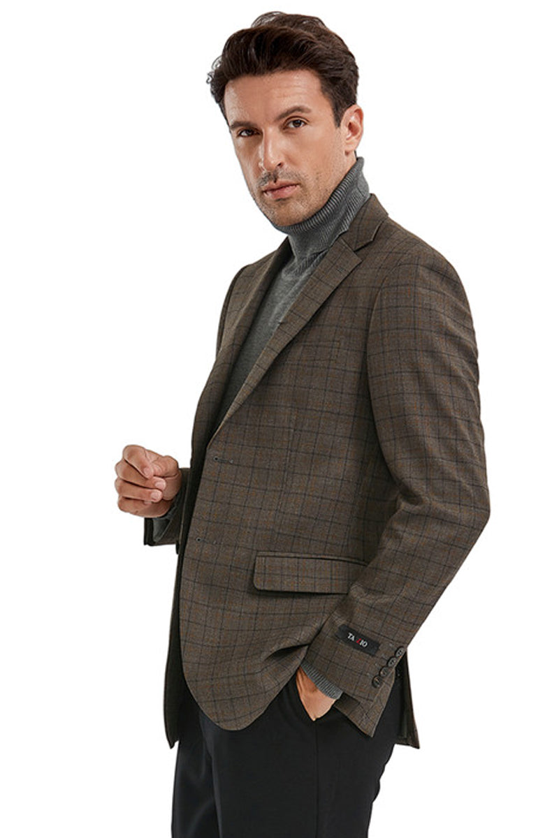 Men’s Slim Fit 2 Button Sport Coat Blazer in Bronze Mini Window Pane