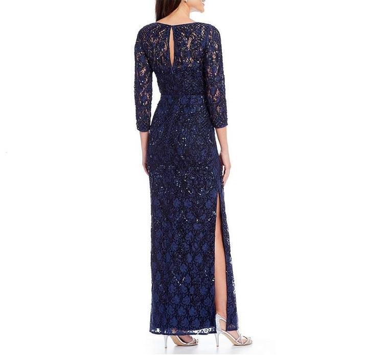 MD1E201905 Lace Embroidered Bateau Column Dress