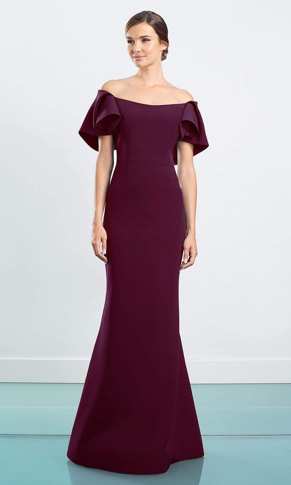 1464 Ruffled Off Shoulder Trumpet Dress