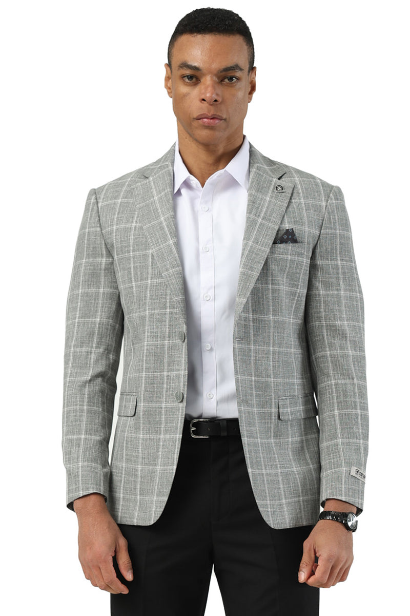 Men’s Stacy Adams Modern Fit Windowpane Plaid Blazer in Grey