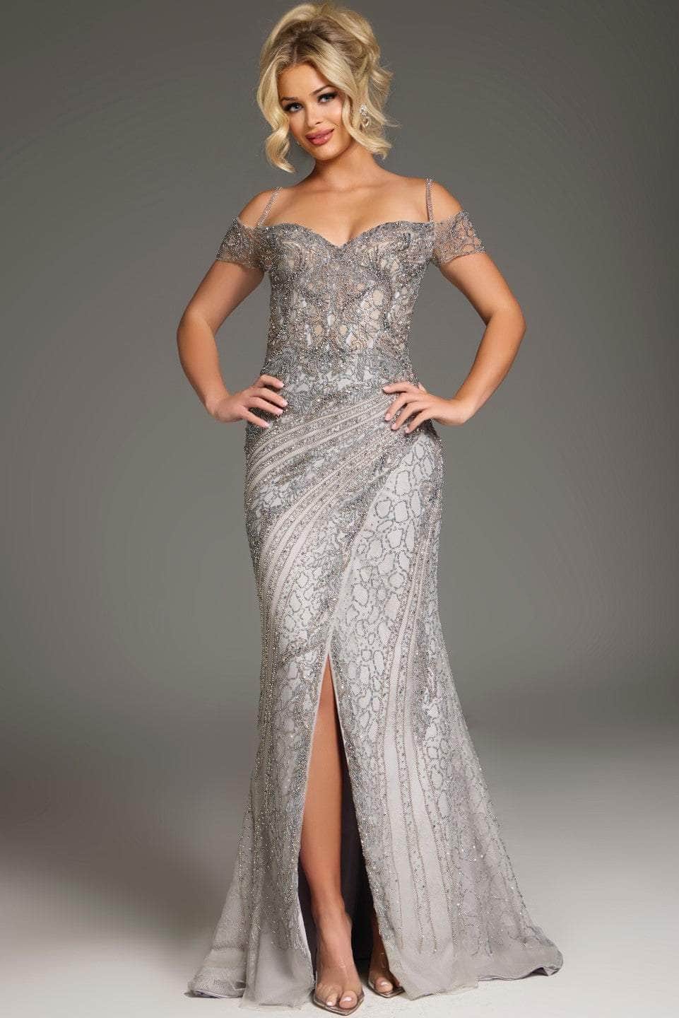 Bead Embellished Sweetheart Neck Evening Gown