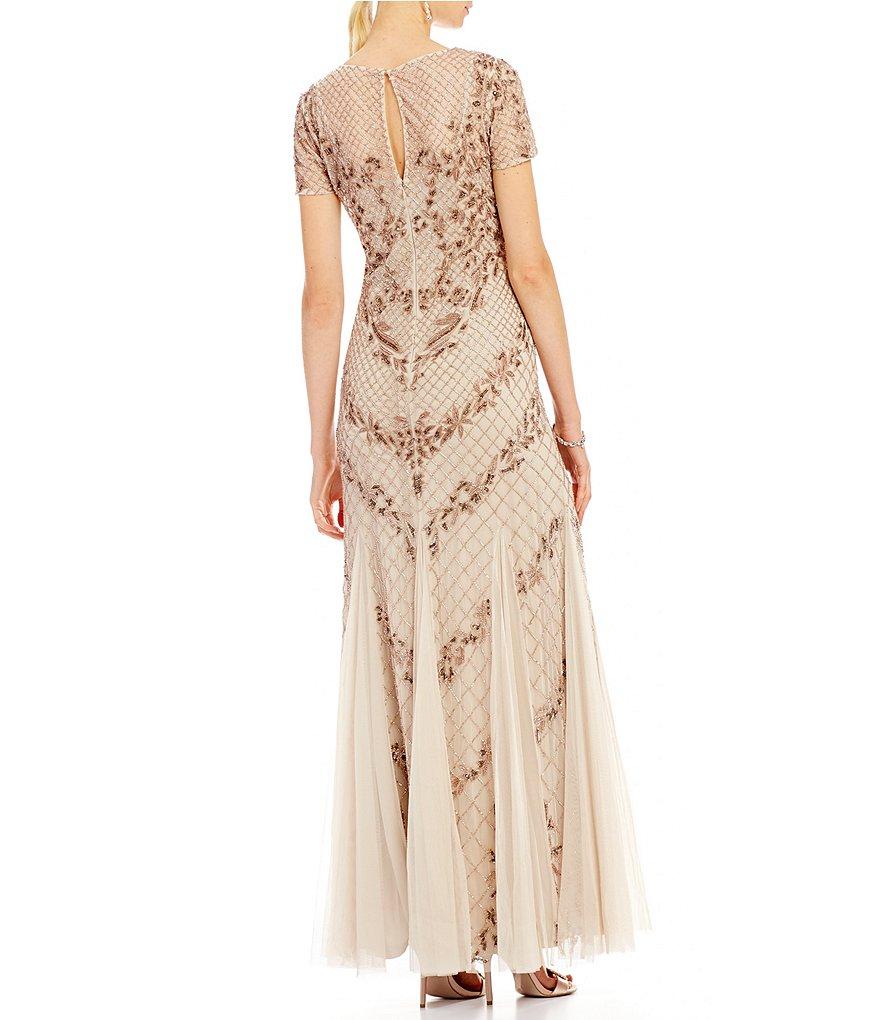 AP1E201532 Short Sleeve Beaded Mermaid Gown