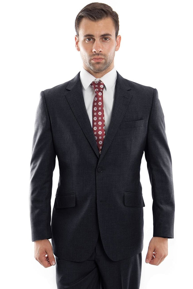 Men’s Designer Two Button Modern Fit Wool Suit in Navy Blue