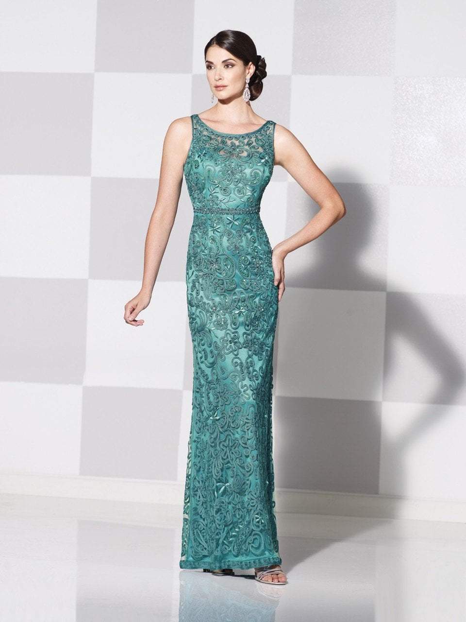 Bateau Neckline Long Evening Gown 115604