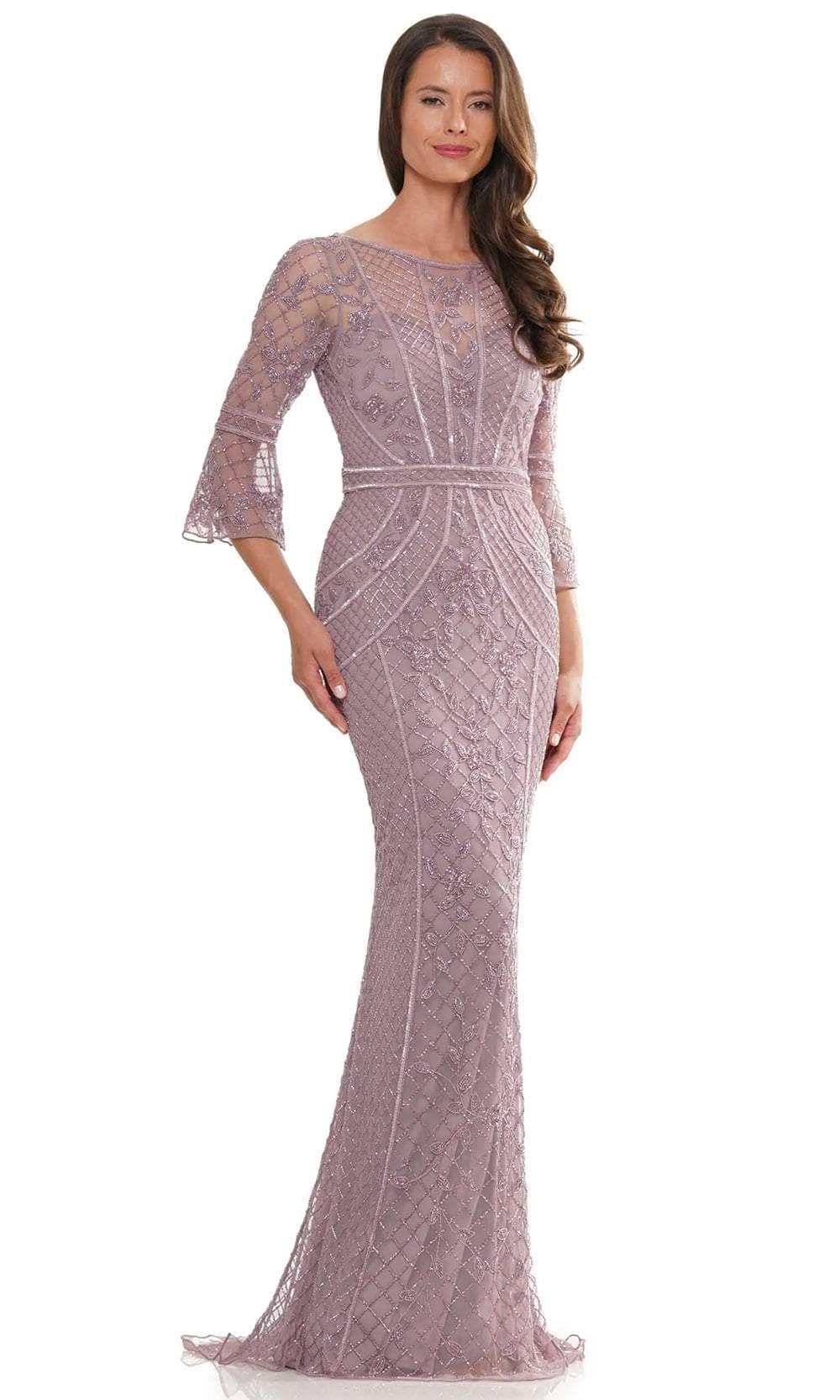 Quarter Sleeve Beaded Evening Dress