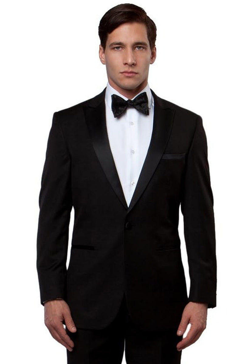 Men’s Slim Fit One Button Peak Lapel Wedding Tuxedo in Black