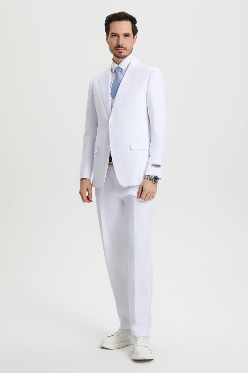 Men’s Two Button Vested Stacy Adams Basic Designer Suit in White