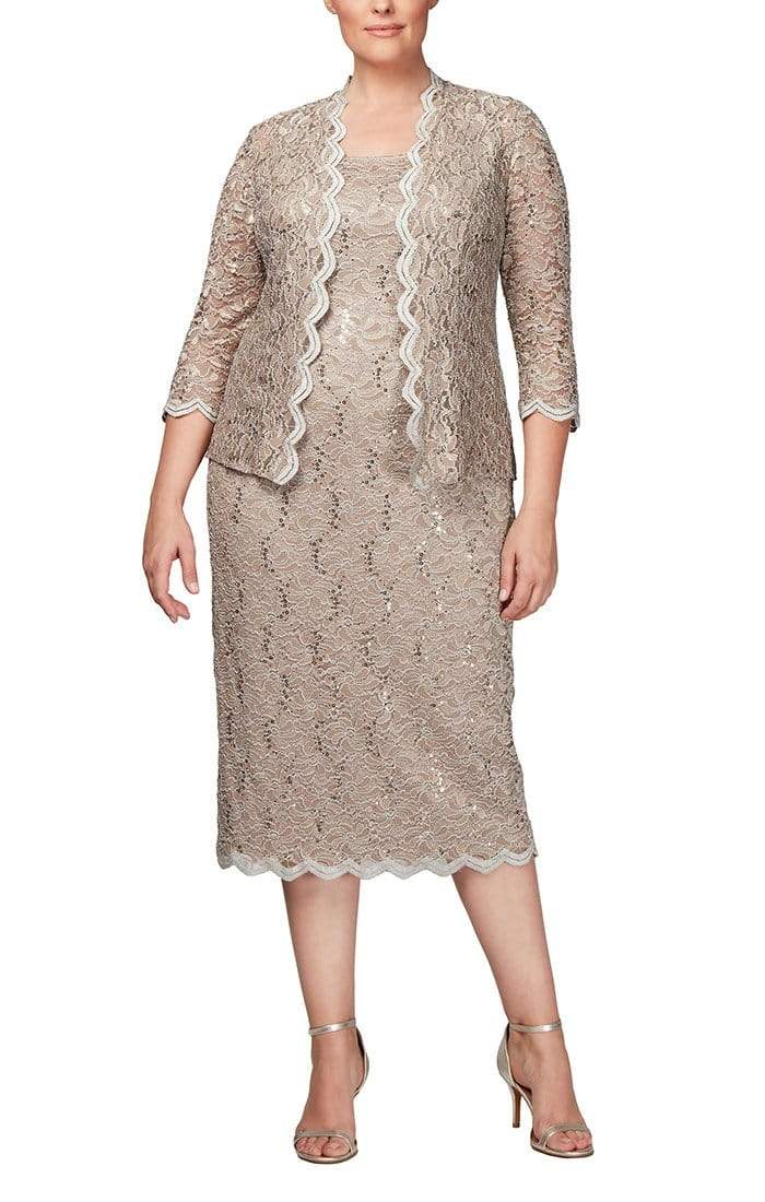 412264 Square Neck Lace Tea Length Dress