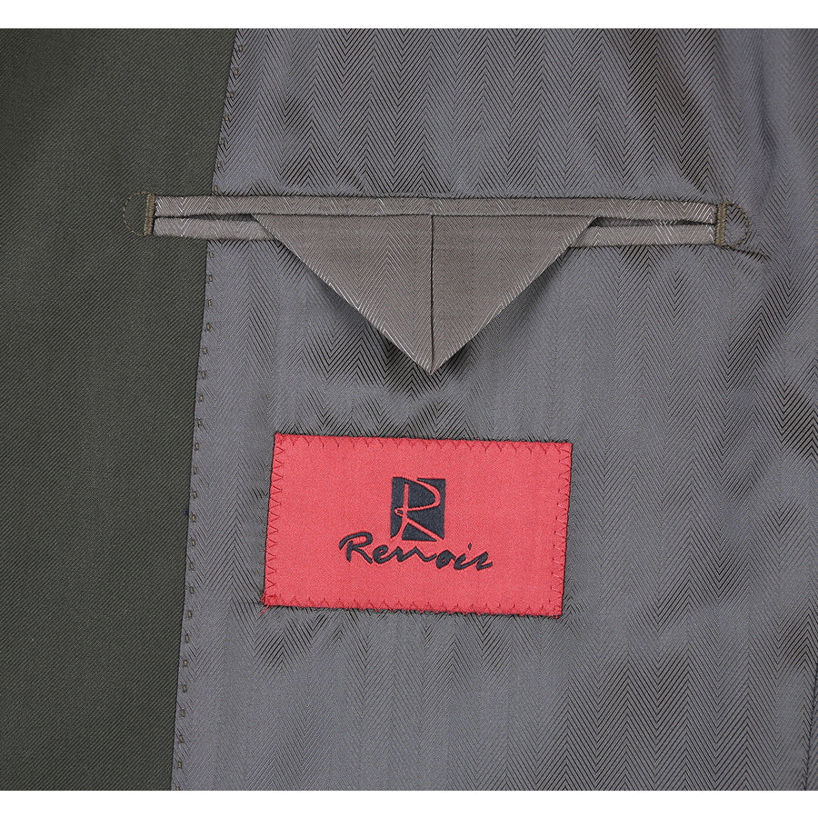 Mens Basic Two Button Slim Fit Suit with Optional Vest in Olive Green