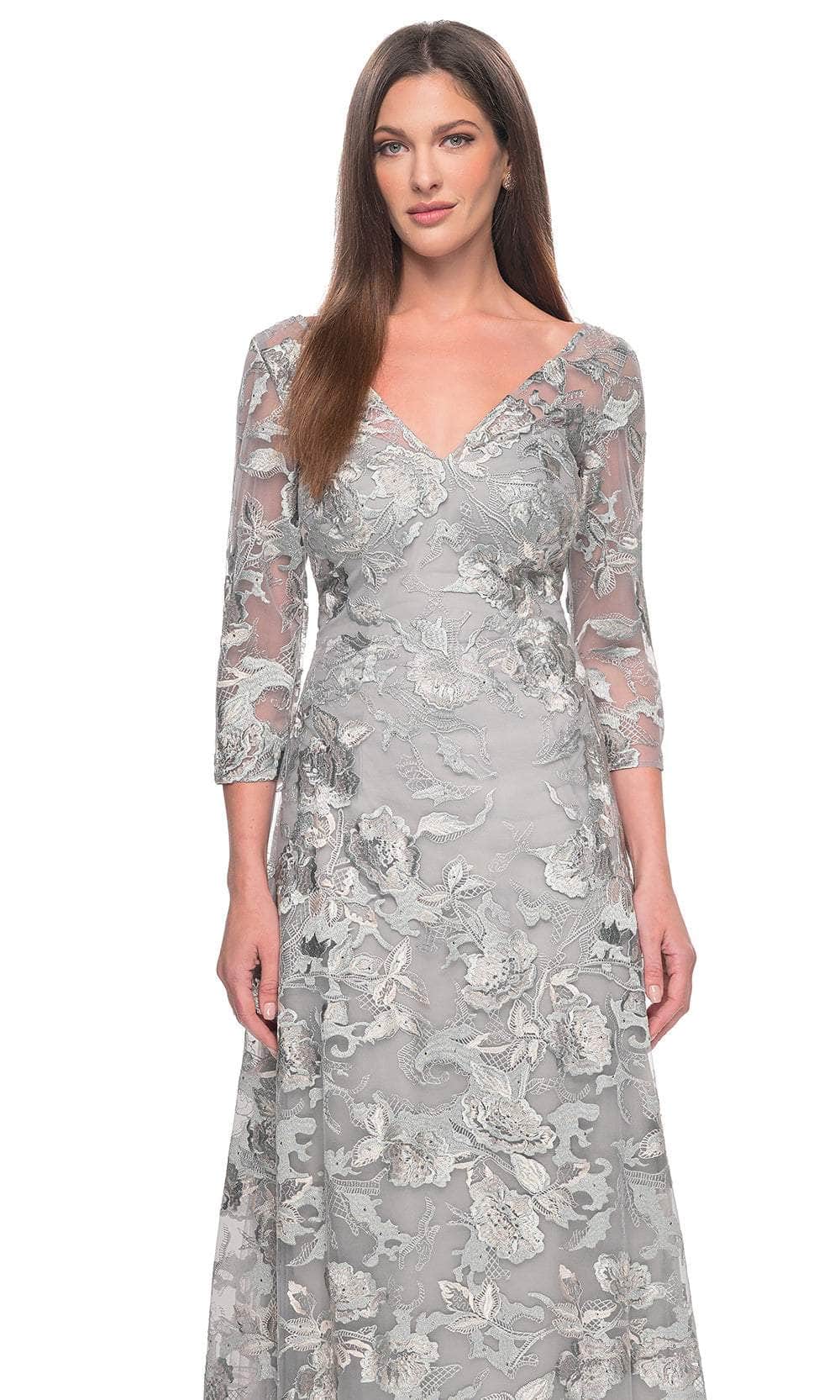 Embroidered Quarter Sleeve Prom Gown