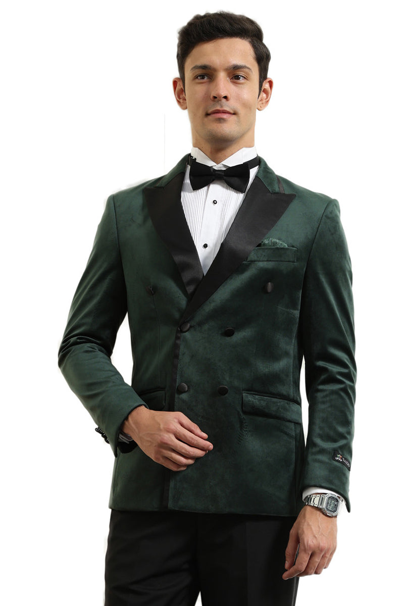 Men’s Velvet Double Breasted Wedding & Prom Tuxedo Jacket in Hunter Green