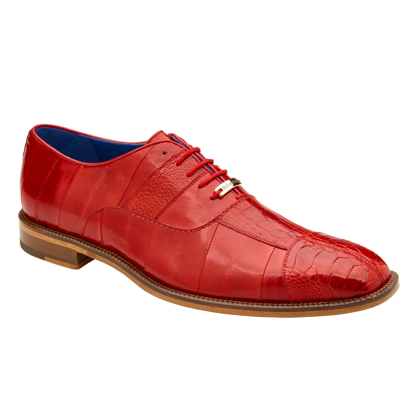 Men’s Belvedere Mare Ostrich Leg & Eel Skin Dress Shoe in Red