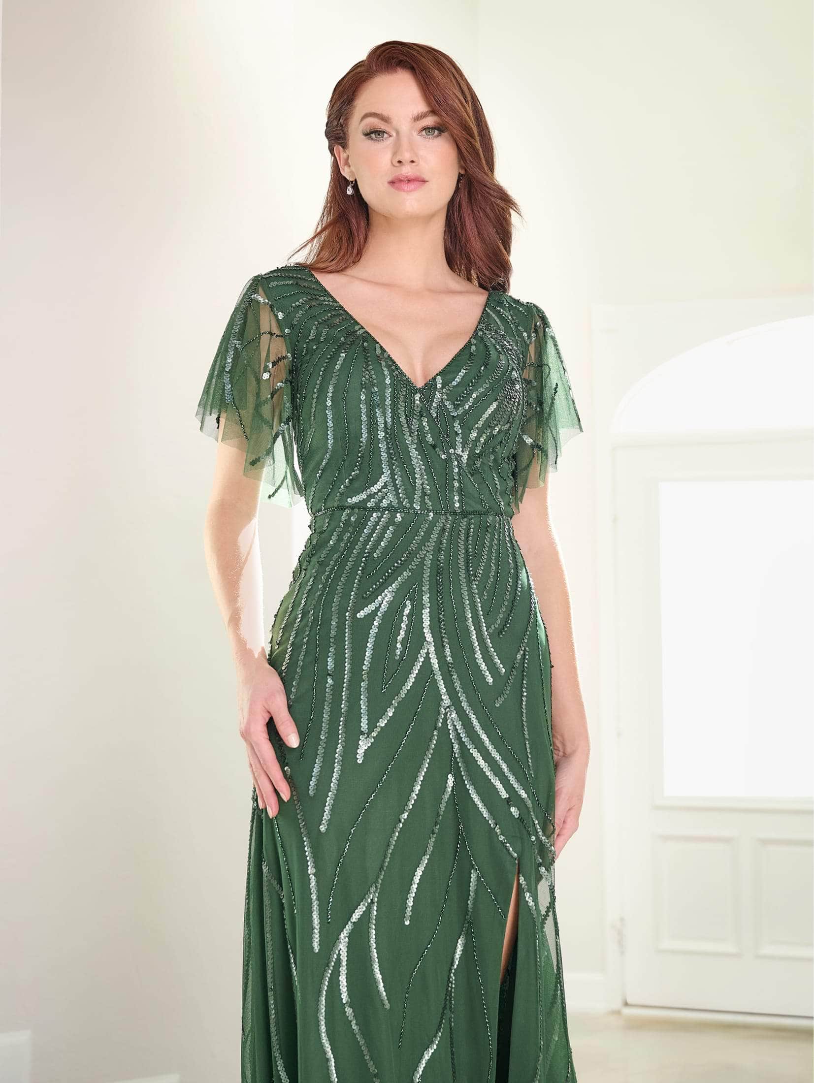 Flutter Sleeve Evening Dress