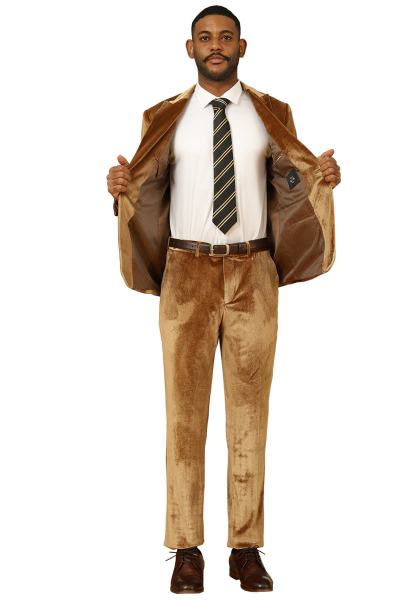 Men’s Slim Fit One Button Velvet Wedding & Prom Suit in Gold