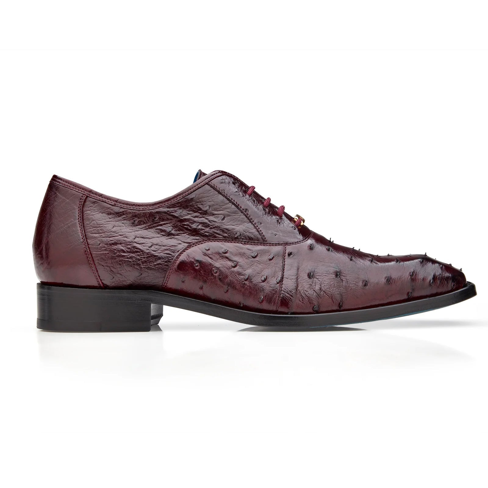 Men’s Belvedere Orlando Ostrich Quill Plain Toe Dress Shoe in Burgundy
