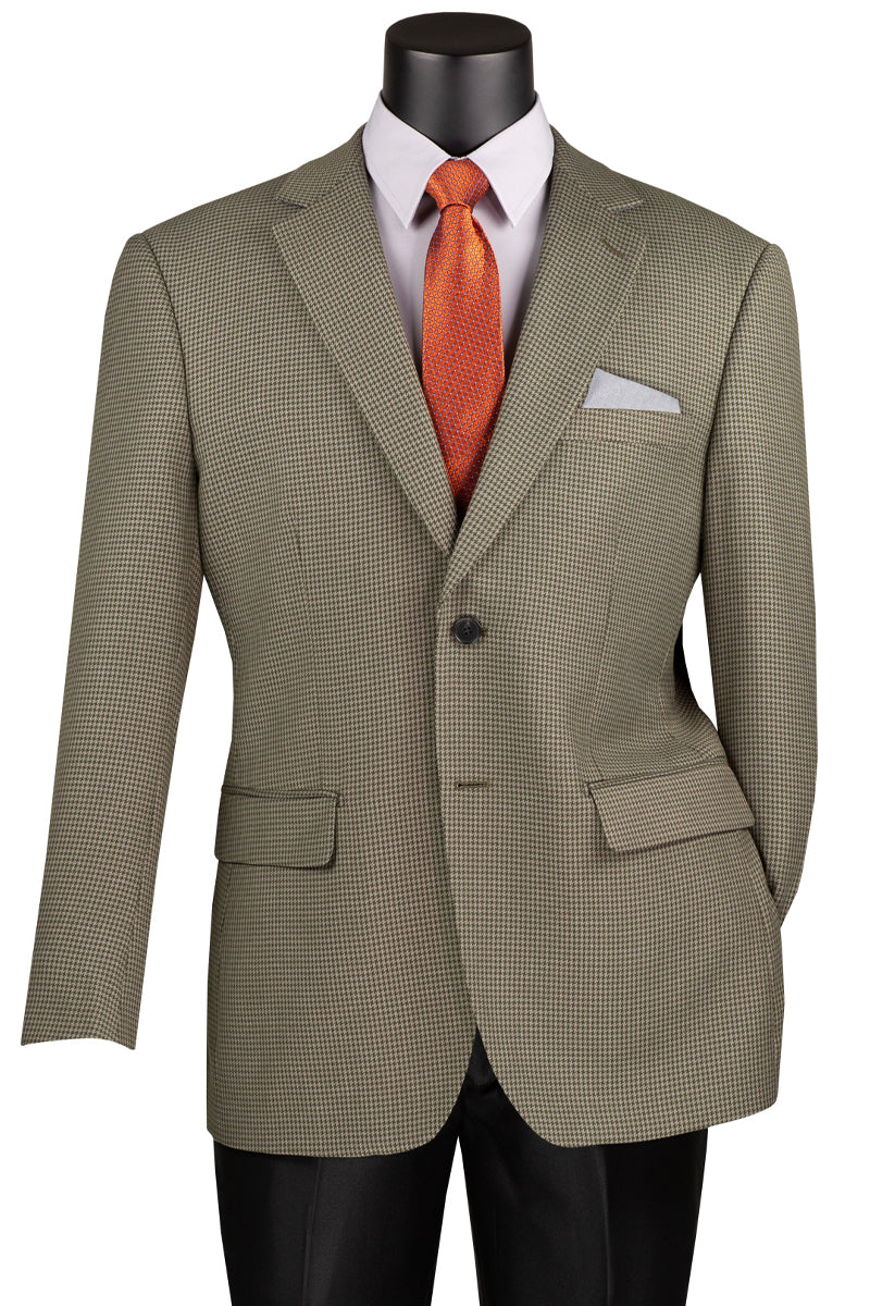 Men’s Two Button Modern Fit Sport Coat Blazer in Olive Green Houndstooth