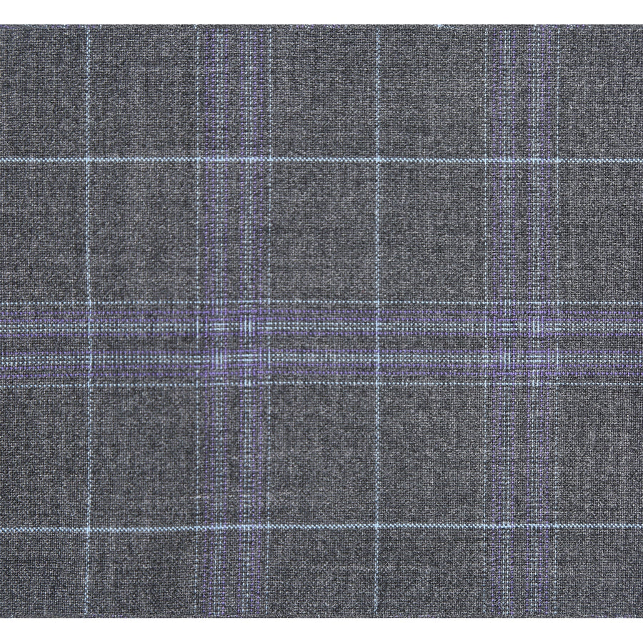 Mens Classic Fit Two Button Suit in Dark Grey and Lavender Windowpane Plaid