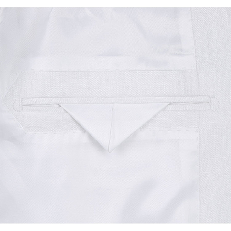 Mens Basic Two Button Classic Fit Linen Summer Suit in White