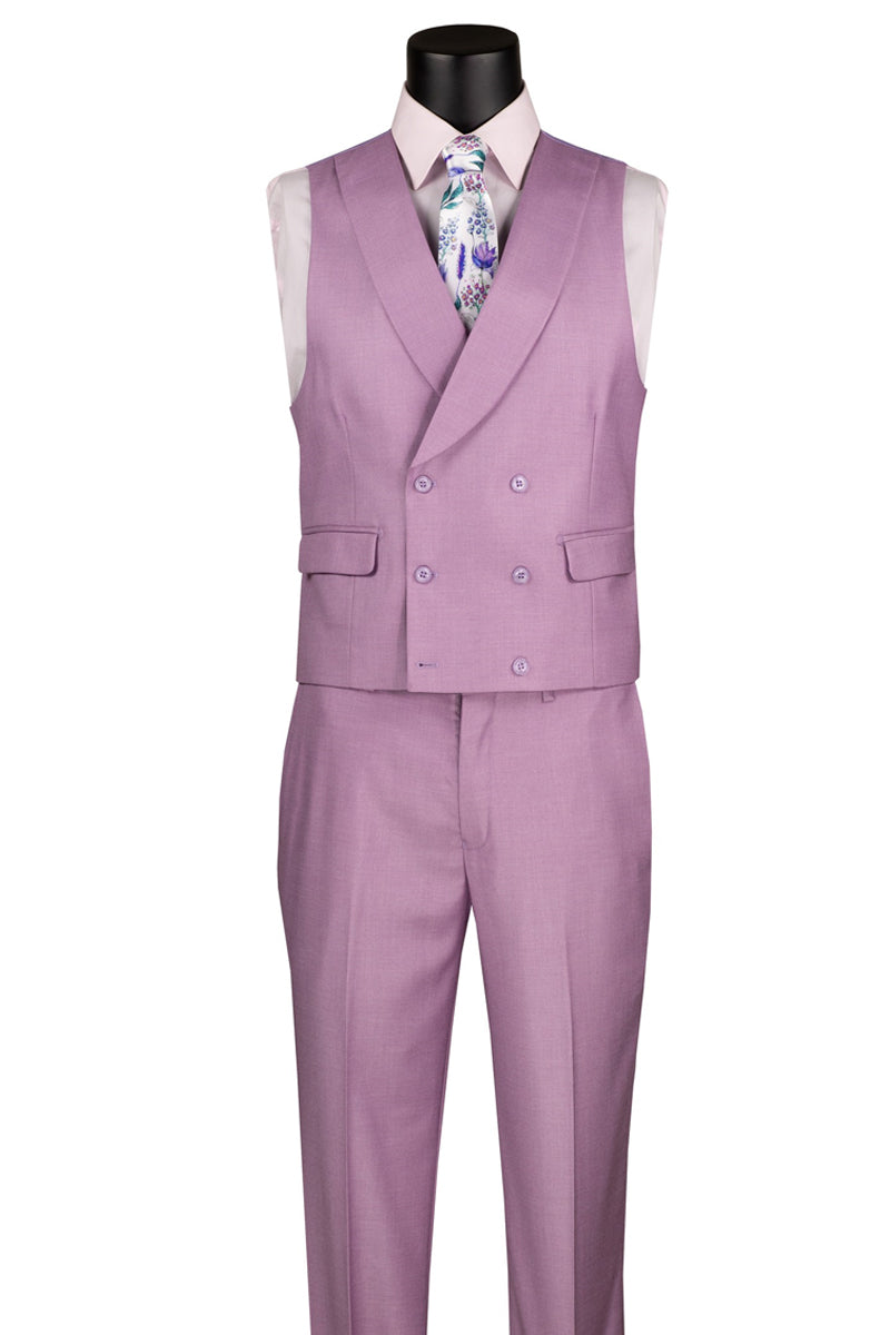 Men’s Summer Sharkskin Suit with Double Breasted Vest in Lavender