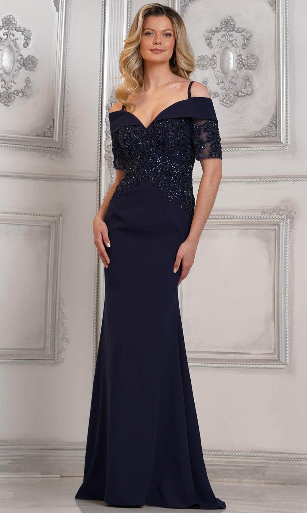 Off Shoulder Illusion Sleeve Formal Gown
