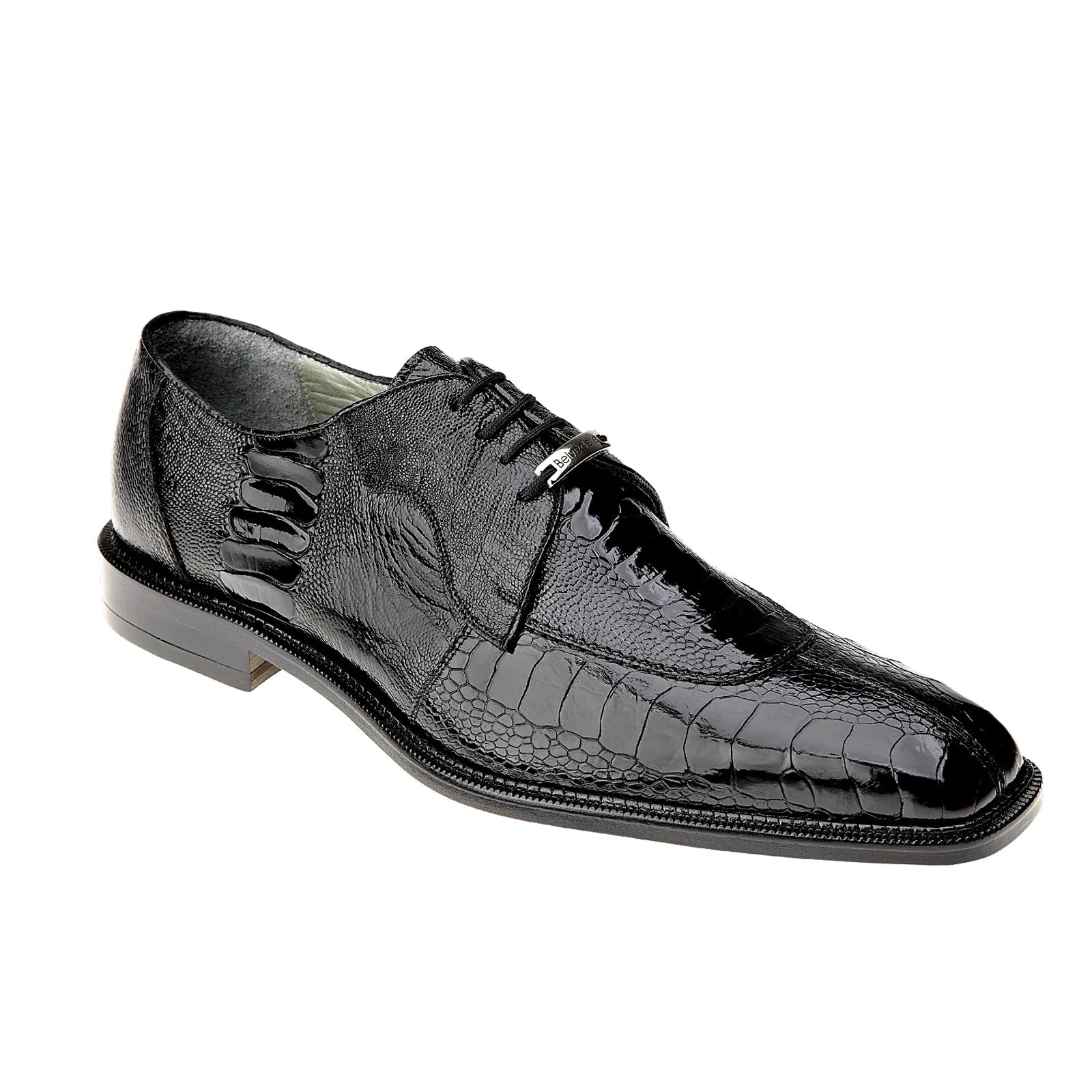 Men’s Belvedere Siena Ostrich Leg Moc Toe Dress Shoe in Black