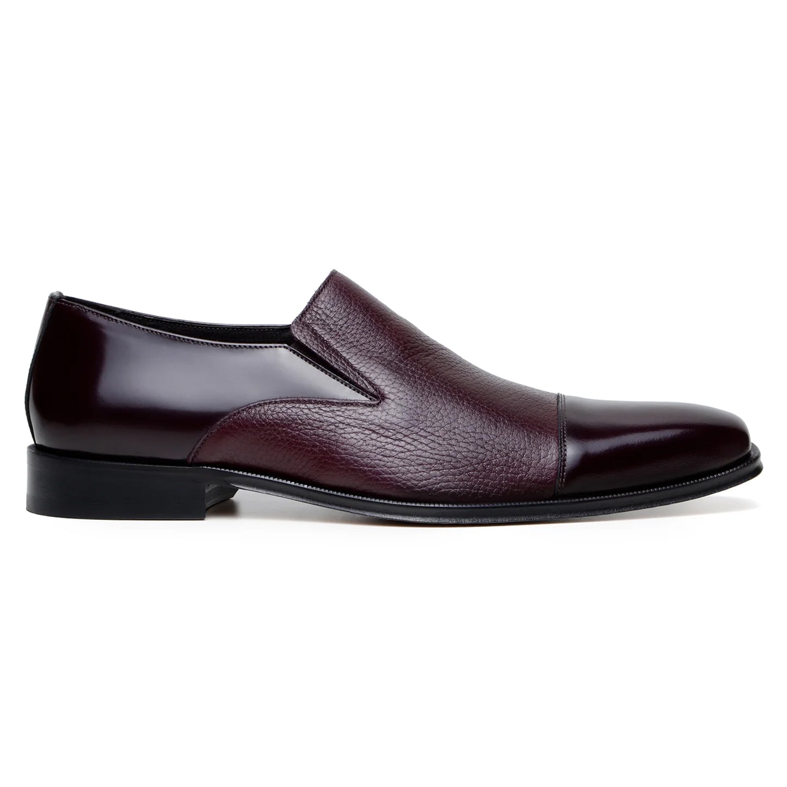 Men’s Belvedere Andreo Italian Deerskin & Nappa Leather Cap Toe Slip On Loafer in Burgundy