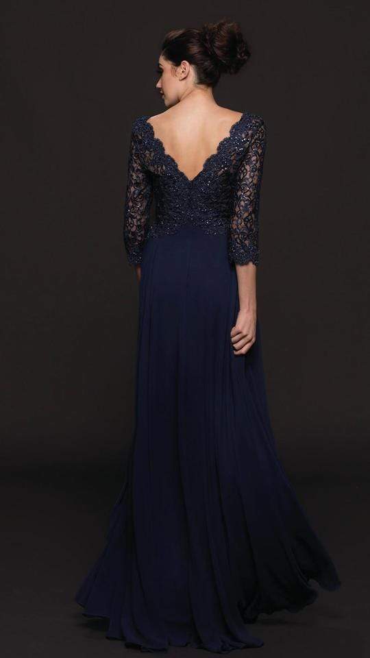 M225 Quarter Sleeve Scalloped Lace Gown