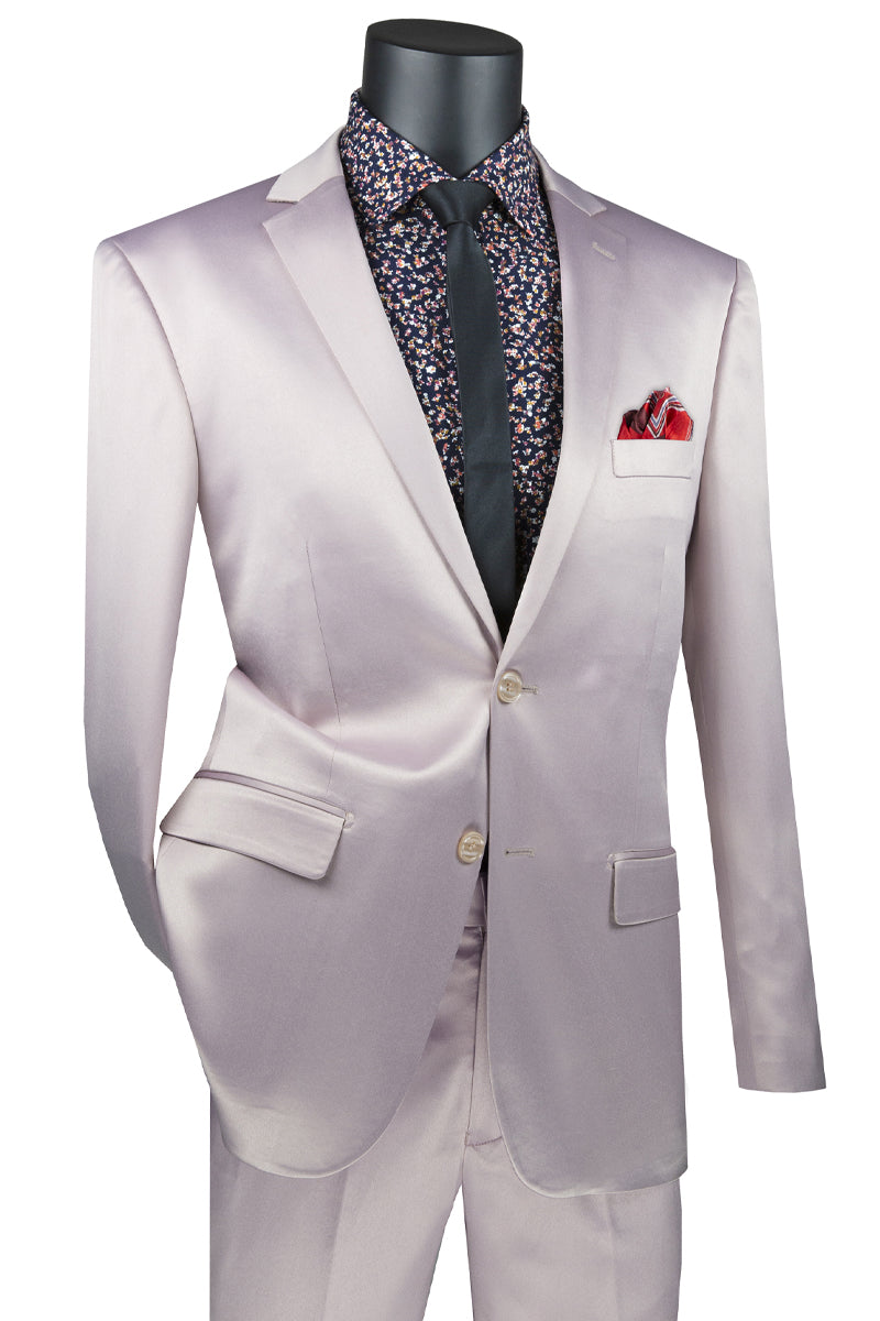 Men’s Slim Fit Shiny Satin Prom & Wedding Sharkskin Suit in Blush Pink
