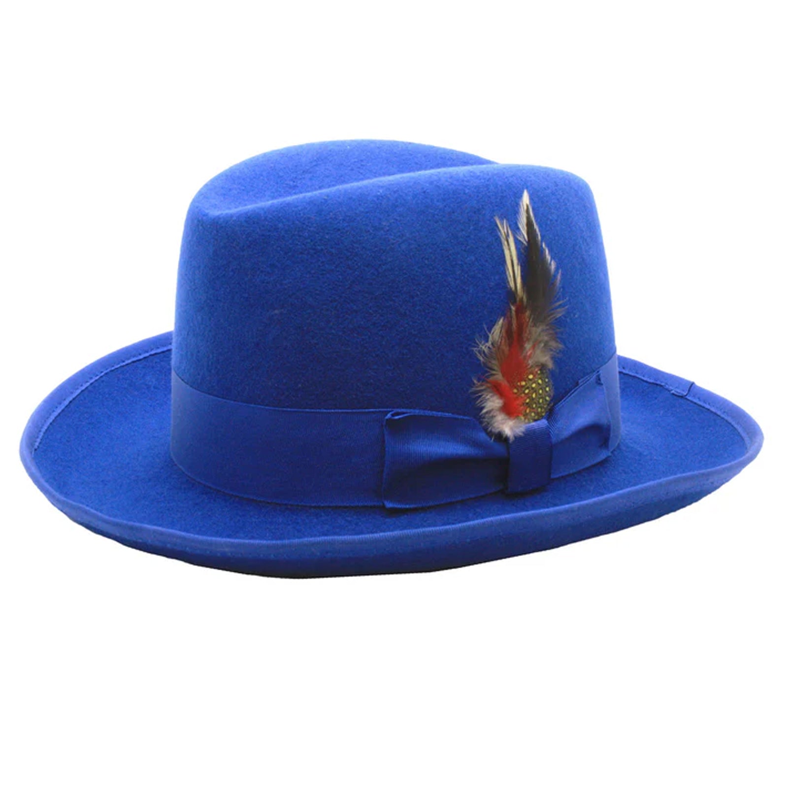 Mens Classic Gangster Godfather Wool Dress Hat in Royal Blue