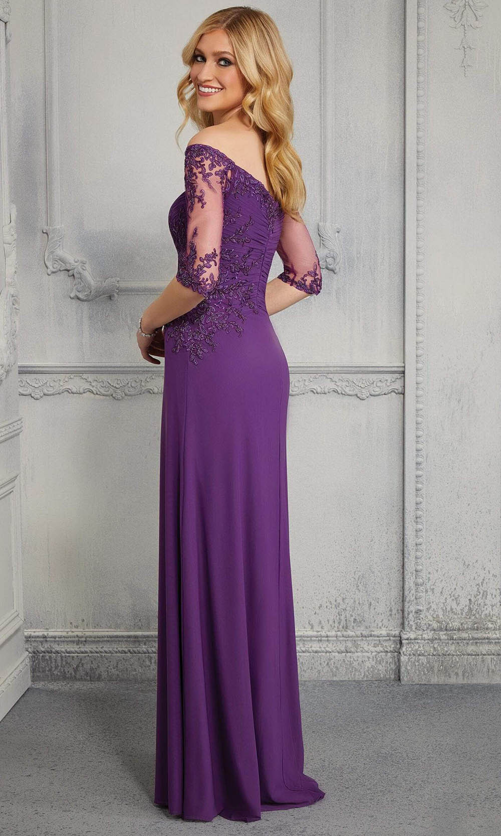 72411 Wide Neck Soft Stretch Column Gown