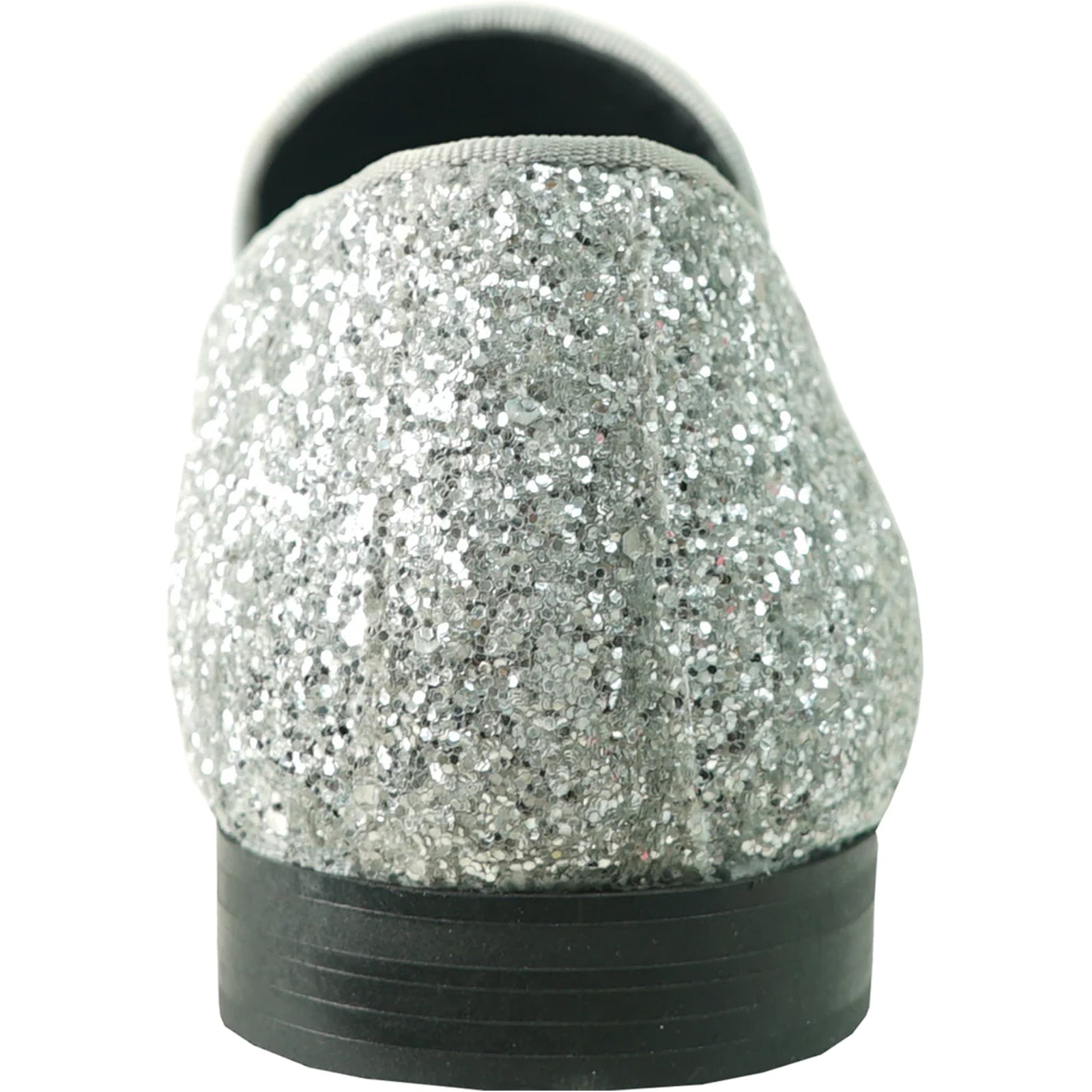 Mens Modern Glitter Sequin Prom Tuxedo Buckle Loafer in Silver Grey