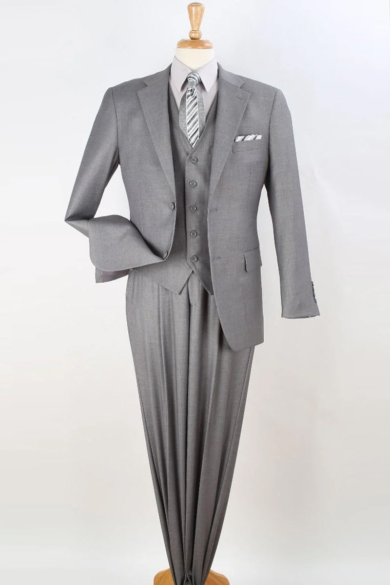 Mens Two Button Classic Fit Vested Suit in Light Grey