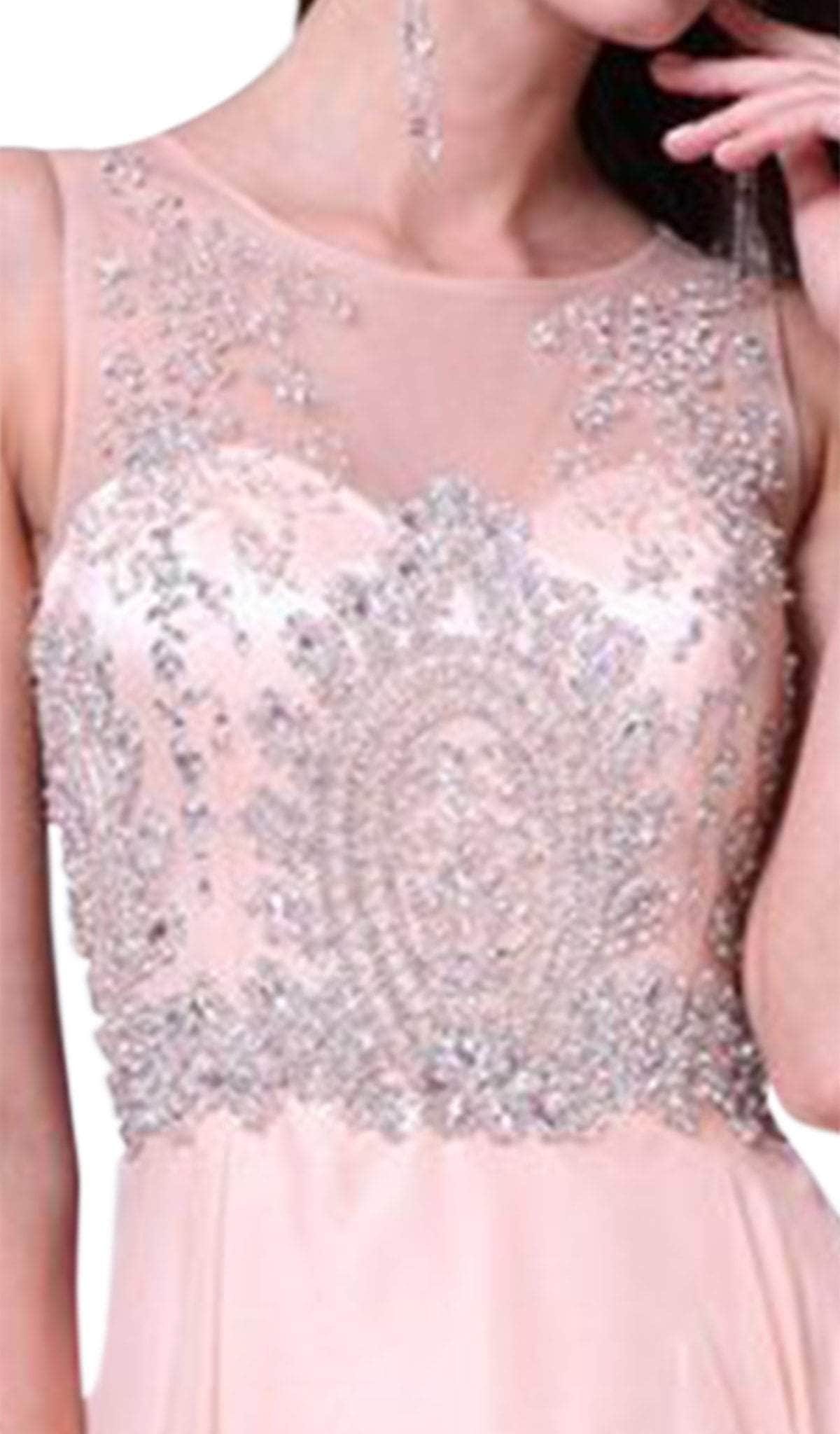 Illusion Metallic Appliqued A-Line Gown