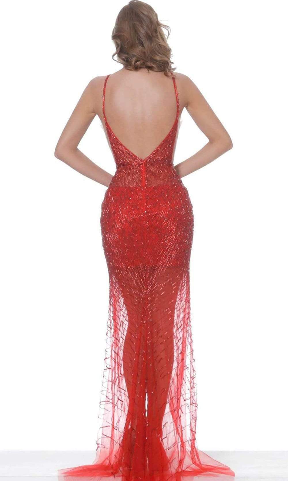 02498 Beaded Plunging V Neck Sheath Dress