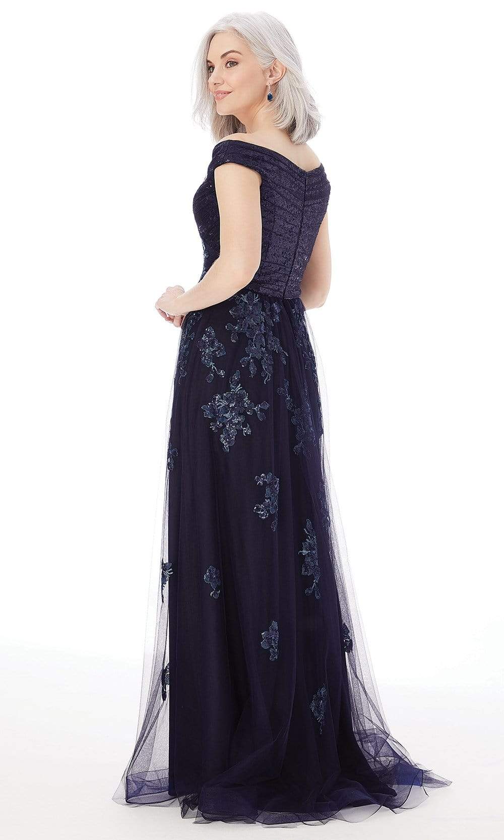 72228 Off Shoulder Sequin Net High Slit A-Line Gown