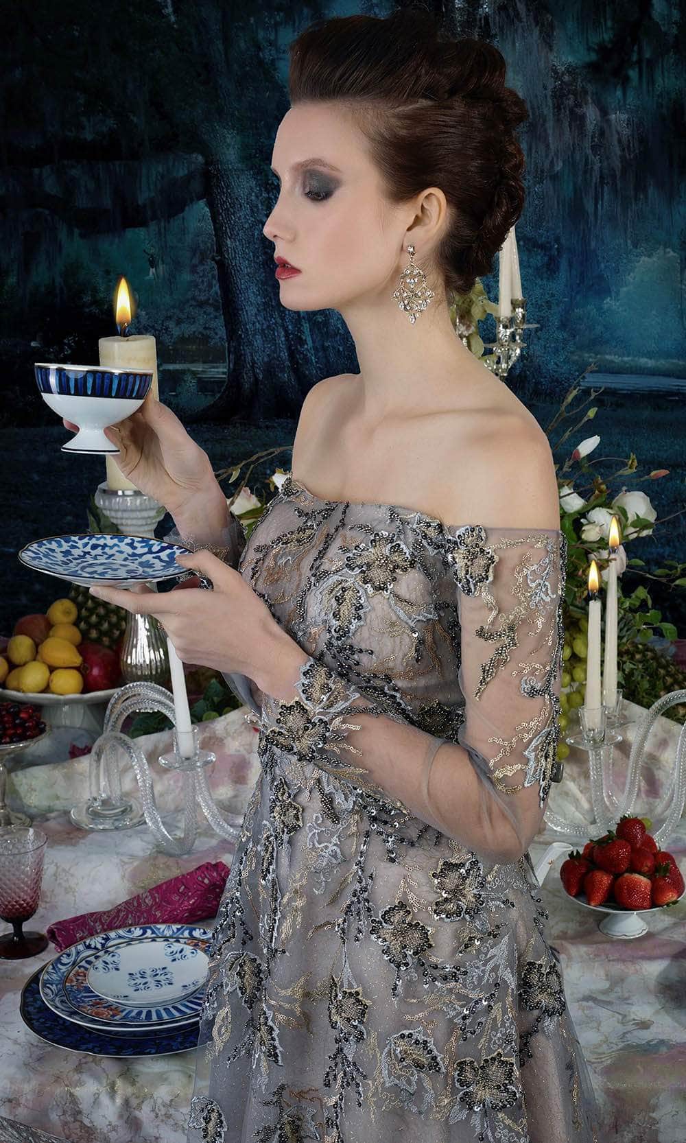 Long Sleeve Off-shoulder Evening Dress